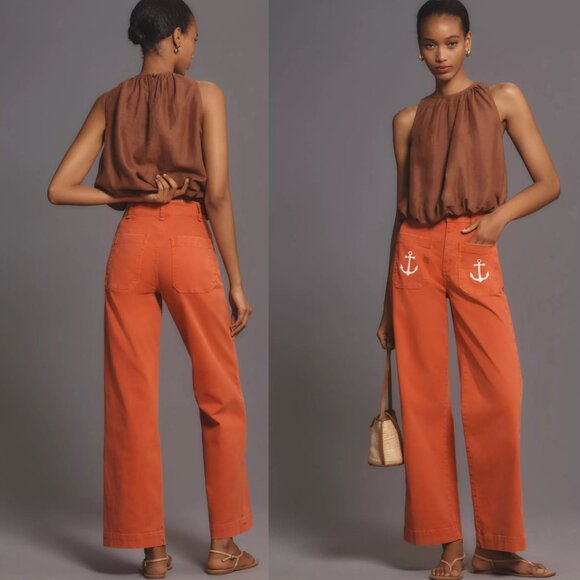 Anthropologie ASKK NY Washed Sailor Pants 32 new red color nwt